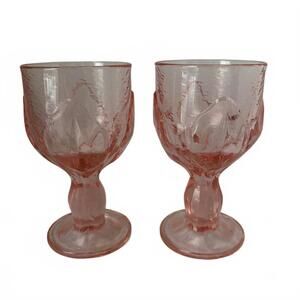 Pair of Vintage Pink Franciscan Cabaret glass goblet with paneled optic design.
